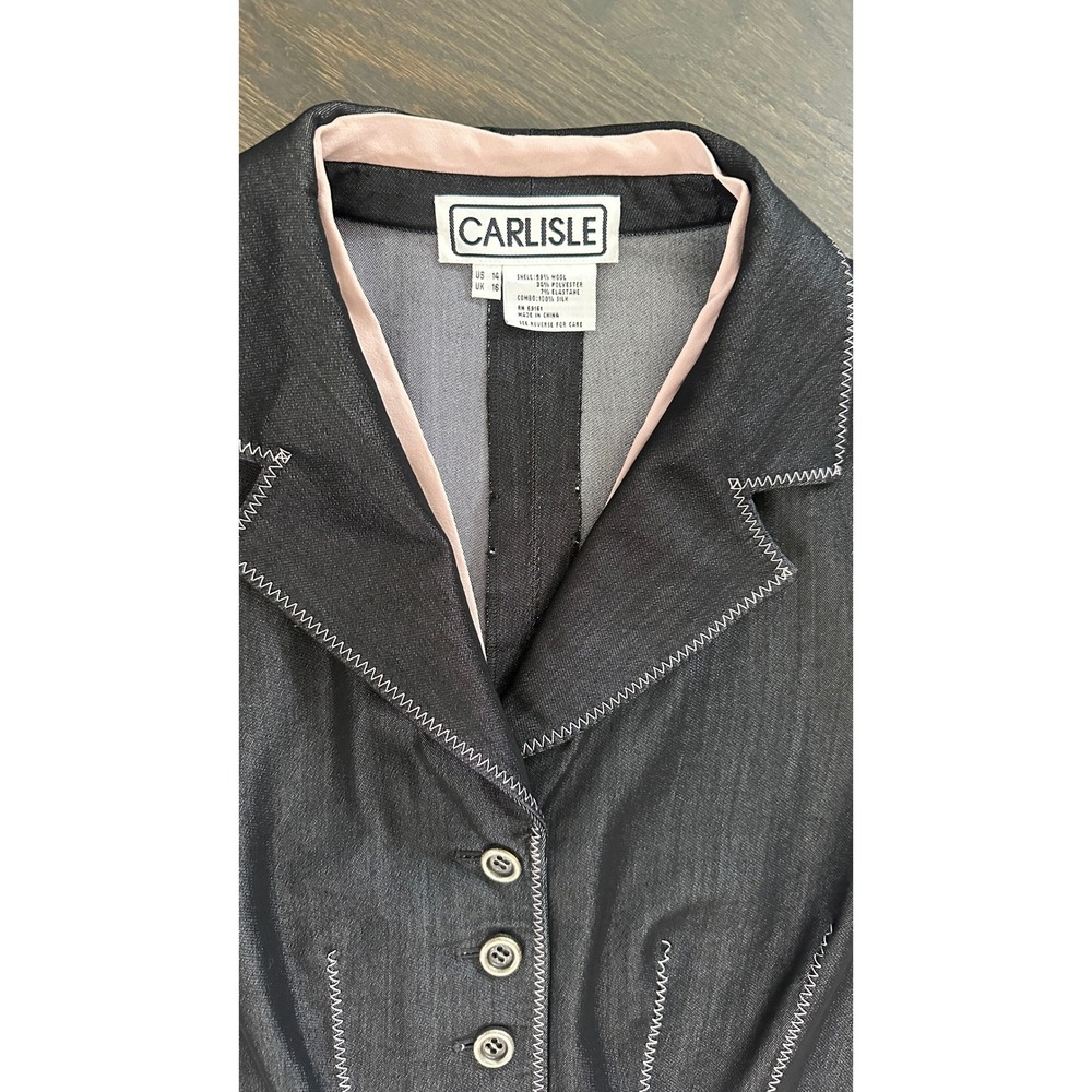 Carlisle Blazer Jacket Womens 14 Black Pink Fitted Button Up Career Office - Picture 6 of 12